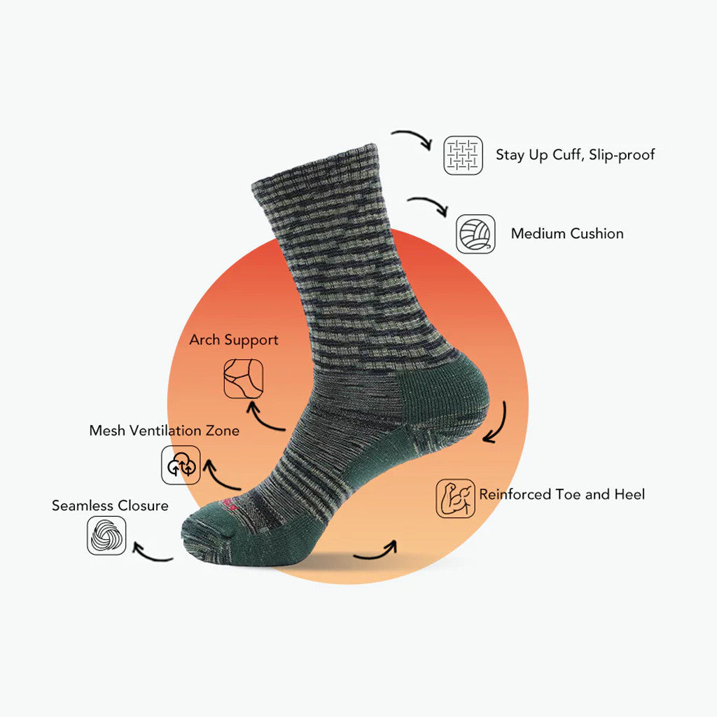 NAGIEAN Merino Socks Crew (Space-Dye Green) – Kaos Kaki Outdoor Hiking Premium