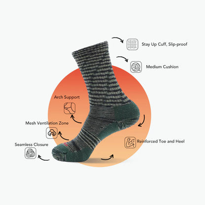NAGIEAN Merino Socks Crew (Space-Dye Green) – Kaos Kaki Outdoor Hiking Premium