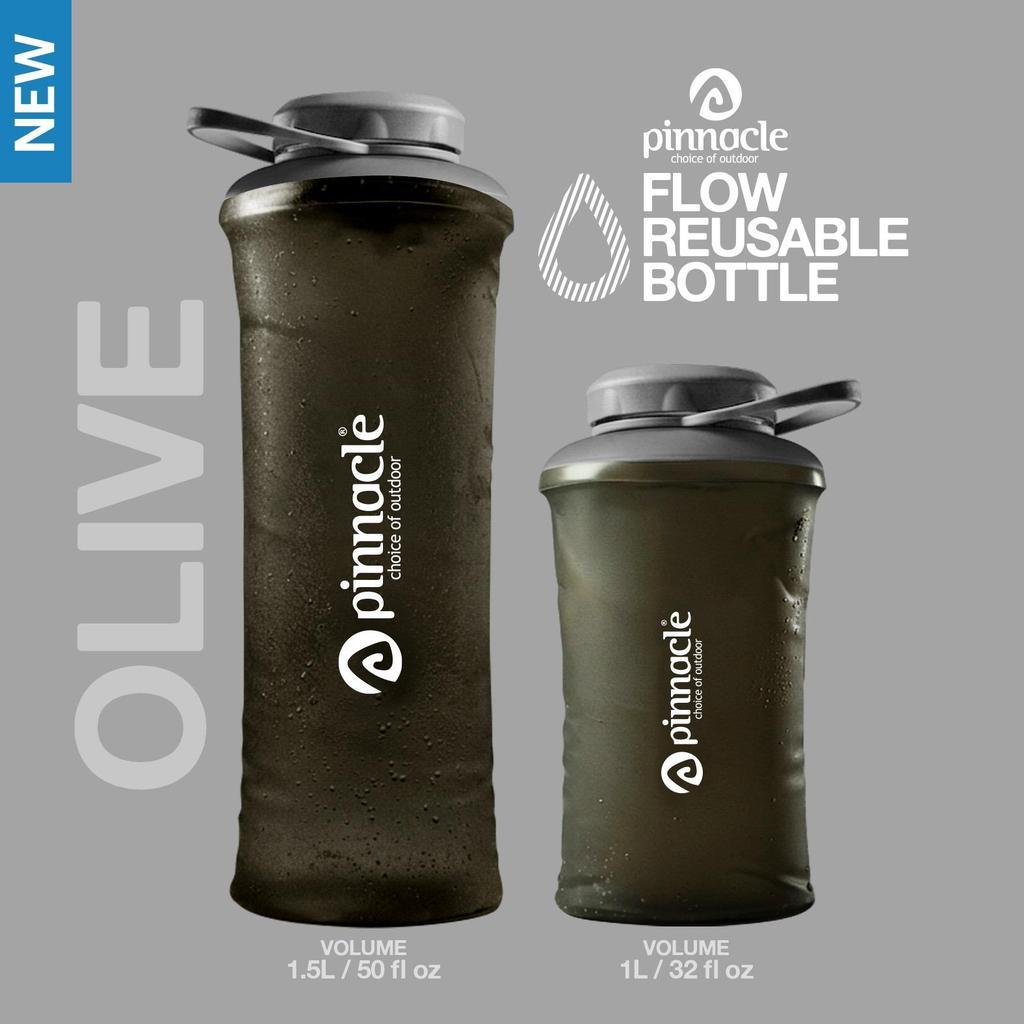Pinnacle Pro Official Flow Reusable Bottle Wide Mouth - Soft Flask Botol Minum Lipat Trail Running Hiking Camping Flexible Water Bottle