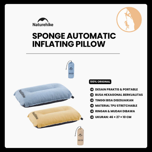 Bantal Traveling/Portable - Naturehike Sponge Automatic Inflating Pillow