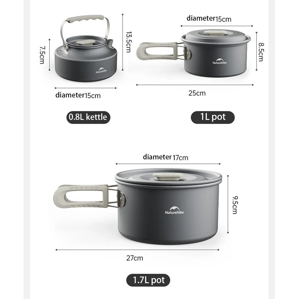 Alat Masak Camping Outdoor - Naturehike Cooking Set Wild Trekking Aluminum Alloy Pot Set / CNK2450CF010