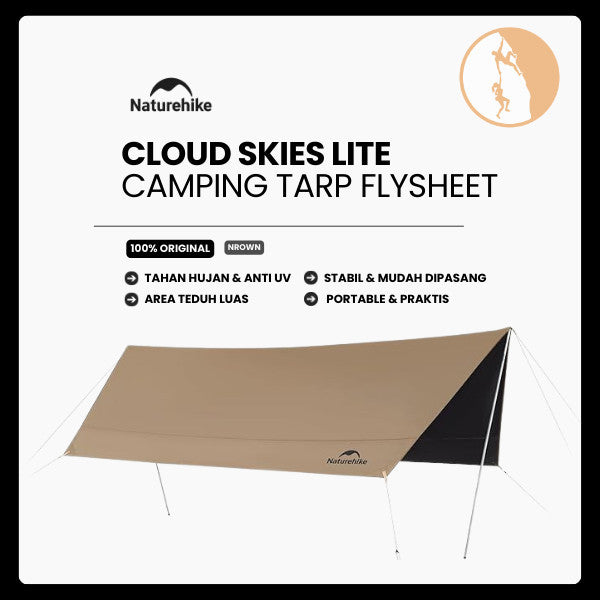 Tenda Tarp Flysheet Kanopi - Naturehike Cloud Skies Lite Camping Tarp with Poles, Waterproof Sun Shelter / Hexagon Vinyl