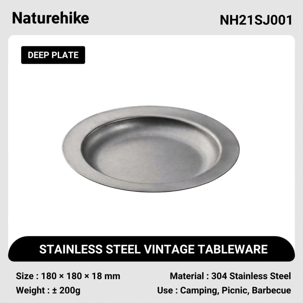 Piring Makan Stainless Steel - Naturehike Retro Cutlery - Stainless Steel Deep Disc/Plate