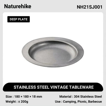 Piring Makan Stainless Steel - Naturehike Retro Cutlery - Stainless Steel Deep Disc/Plate