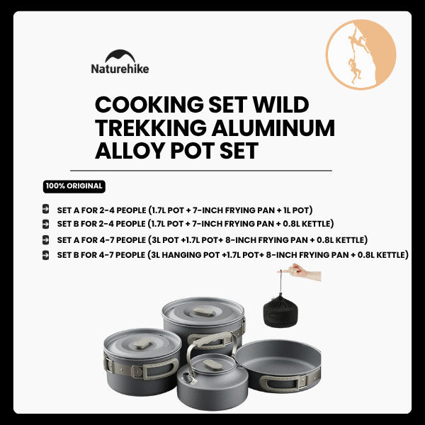 Alat Masak Camping Outdoor - Naturehike Cooking Set Wild Trekking Aluminum Alloy Pot Set / CNK2450CF010