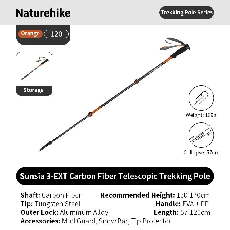 Tongkat Gunung/Hiking - Naturehike Sunsia 3-EXT Three-Section Carbon Fiber Telescopic Trekking Pole / CNK2550DS015