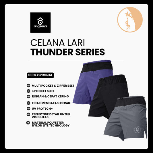 Celana Pendek Lari/Running - Angsana Series Thunder / Dilengkapi Pocket Belt & Zipper