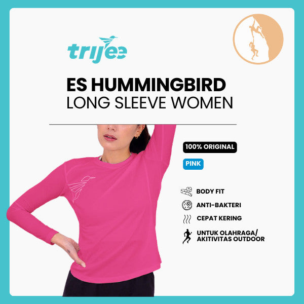 Kaos Wanita  Jersey Dryfit Baju Olahraga - Trijee ES HummingBird Long Sleeve Women - Pink