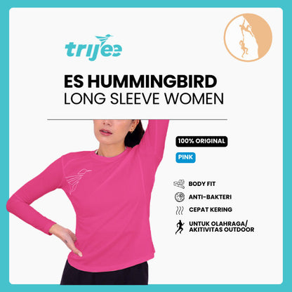 Kaos Wanita  Jersey Dryfit Baju Olahraga - Trijee ES HummingBird Long Sleeve Women - Pink