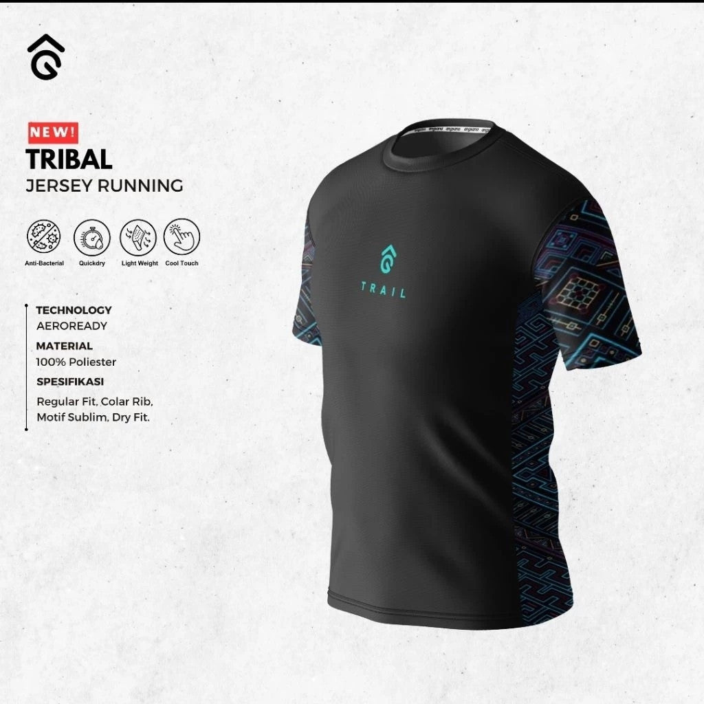 Kaos Lari/Running Jersey Short - Angsana TRIBAL - Super Ringan/Anti UV