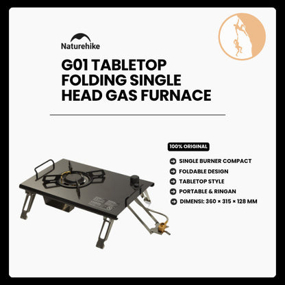 Kompor Gas Lipat Camping Portable - Naturehike G01 Tabletop Folding Single Head Gas Furnace / Black / NH20RJ001
