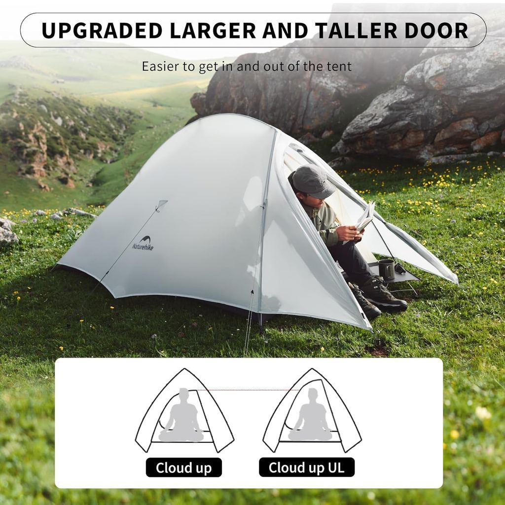 Tenda Camping/Ultralight Backpacking Tent - Naturehike Cloud Up™ UL / Kapasitas 2 Orang / 15D Nylon (Moon Rock Grey)