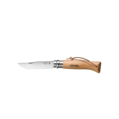 Opinel No 08 Stainless Steel with Leather Lace - Opinel Trekking/Bushwhacker/Folding Knife