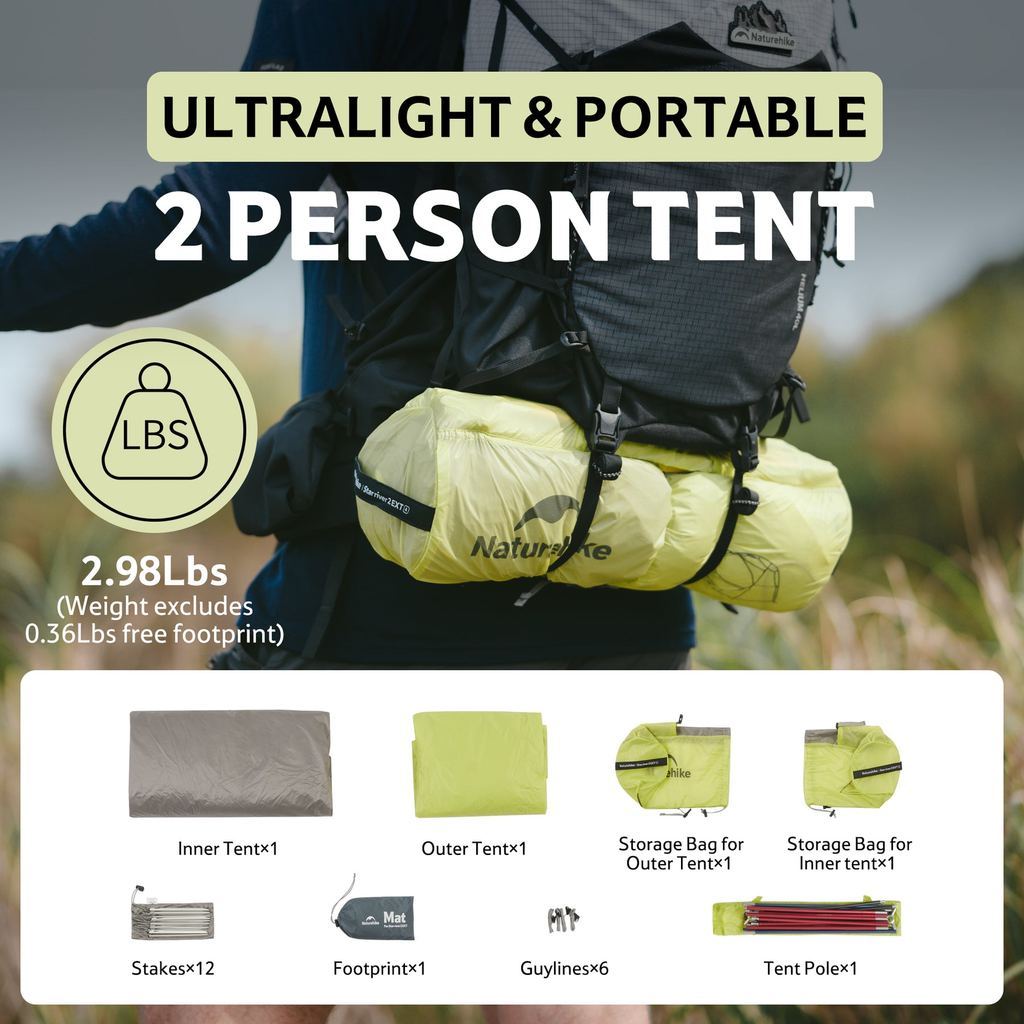 Tenda Camping/Ultralight Backpacking Tent - Naturehike Star River™ EXT / Kapasitas 2 Orang / 10D Nylon