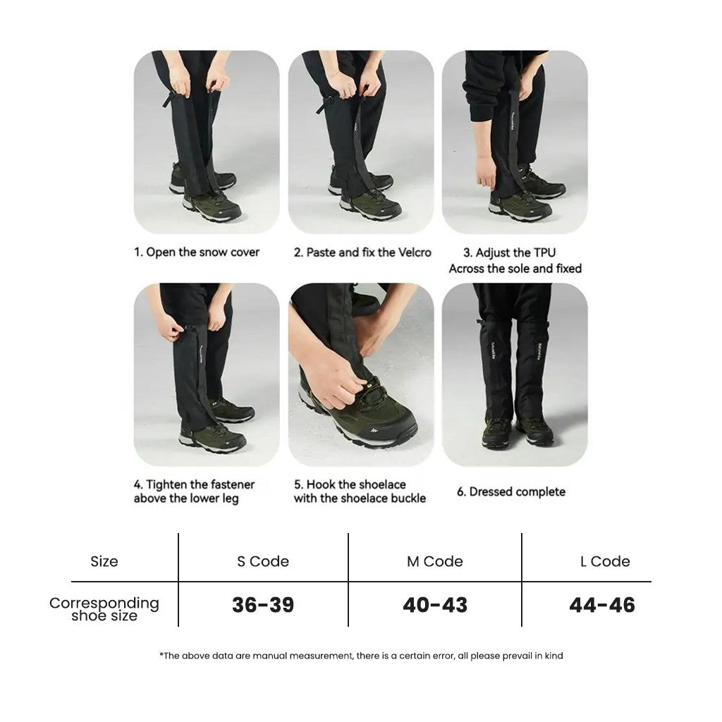 Gaiter Pelindung Kaki Sepatu - Naturehike Snow Leopard Outdoor All-terrain Boot Legging Gaiter / Black