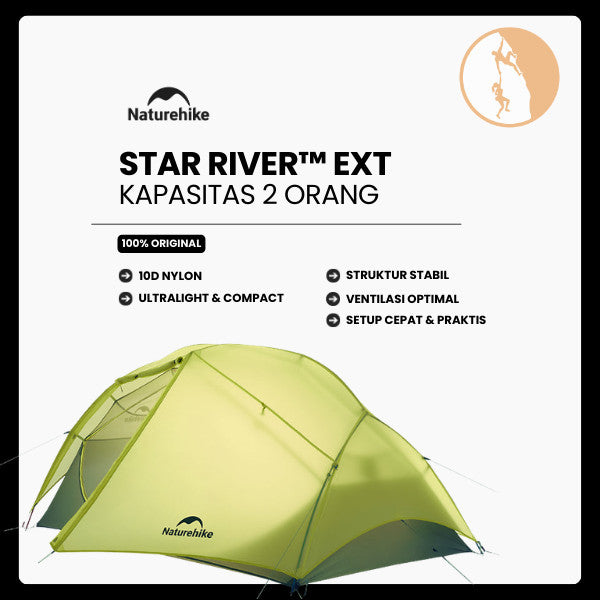 Tenda Camping/Ultralight Backpacking Tent - Naturehike Star River™ EXT / Kapasitas 2 Orang / 10D Nylon
