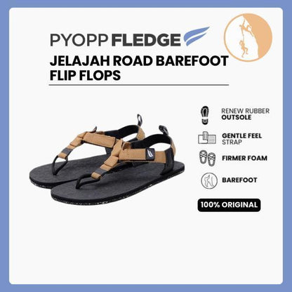 Pyopp Fledge Jelajah Road Barefoot Flip Flops - Tincel Brown On Black