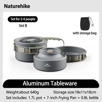 Alat Masak Camping Outdoor - Naturehike Cooking Set Wild Trekking Aluminum Alloy Pot Set / CNK2450CF010