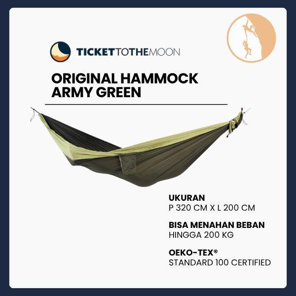 Ticket To The Moon Original Hammock Army Green / Green Apple - Hammock Camping Outdoor Tidur Ayunan Gunung 320x200 cm Ringan Serbaguna OEKO-TEX Certified