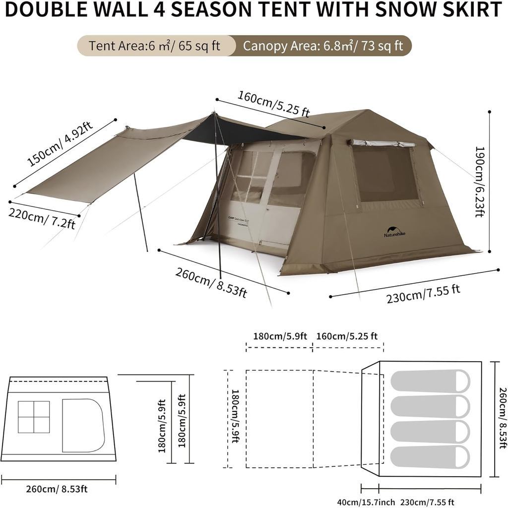 Tenda Camping/Ultralight Backpacking Tent - Naturehike Village™ 6.0 4-Person Instant Cabin Tent