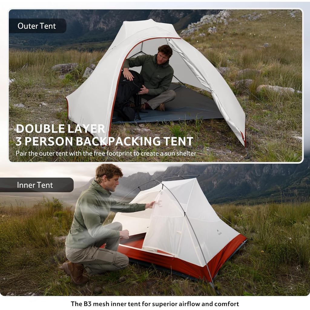 Tenda Camping/Ultralight Backpacking Tent - Naturehike Cloud Up™ PRO/ Kapasitas 3 Orang / 20D Nylon