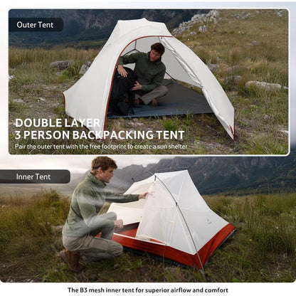 Tenda Camping/Ultralight Backpacking Tent - Naturehike Cloud Up™ PRO/ Kapasitas 3 Orang / 20D Nylon
