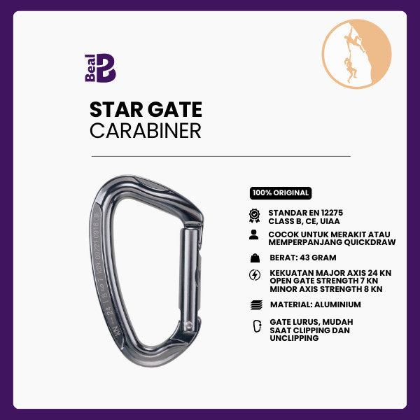 Karabiner Panjat Tebing/ Climbing - Beal Star Gate Carabiner - Standar EN 12275 Class B, CE, UIAA
