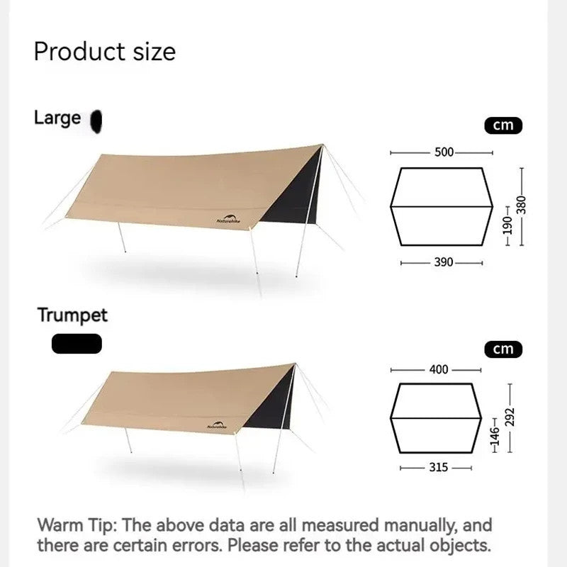 Tenda Tarp Flysheet Kanopi - Naturehike Cloud Skies Lite Camping Tarp with Poles, Waterproof Sun Shelter / Hexagon Vinyl