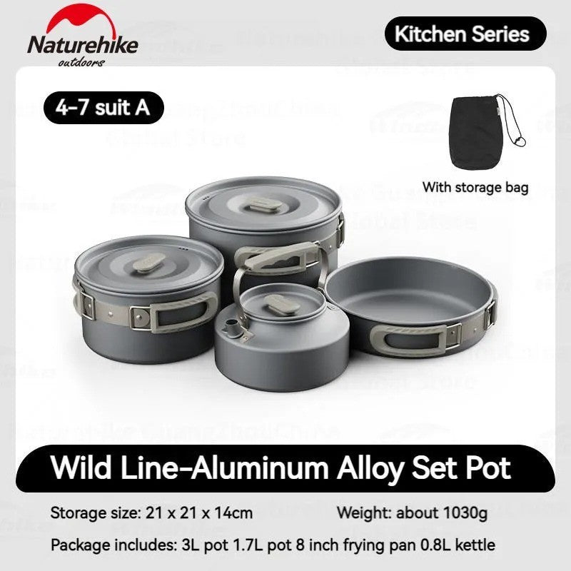 Alat Masak Camping Outdoor - Naturehike Cooking Set Wild Trekking Aluminum Alloy Pot Set / CNK2450CF010