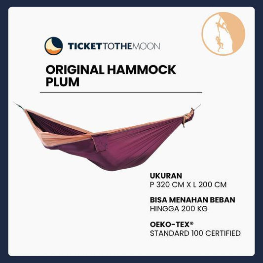 Ticket To The Moon - Original Hammock Plum / Peach, Hammock Outdoor Tidur Camping Ayunan, Ukuran 320x200 cm, Berat 600 g, Kualitas OEKO-TEX, Multifungsi dan Nyaman
