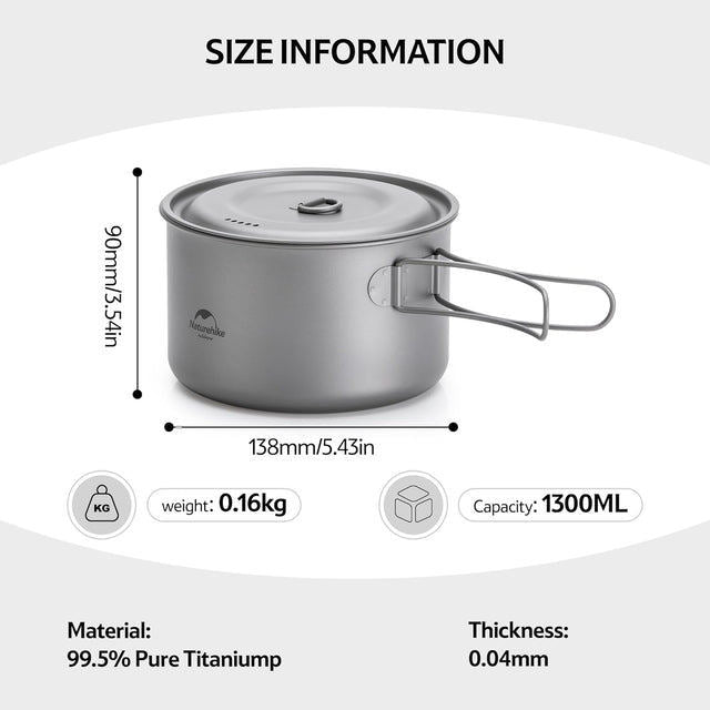 Alat Masak Camping Outdoor/Cooking Pot - Naturehike TDG02 outdoor Ti Pot Ti Color/1300ML