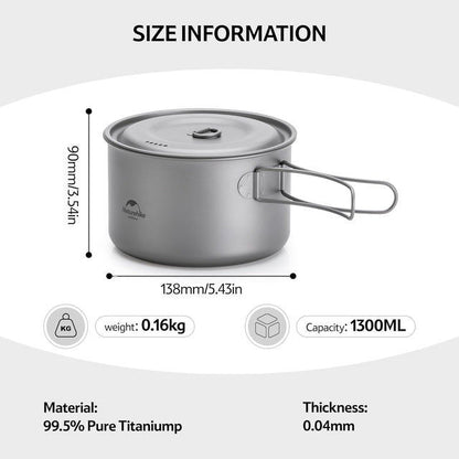 Alat Masak Camping Outdoor/Cooking Pot - Naturehike TDG02 outdoor Ti Pot Ti Color/1300ML