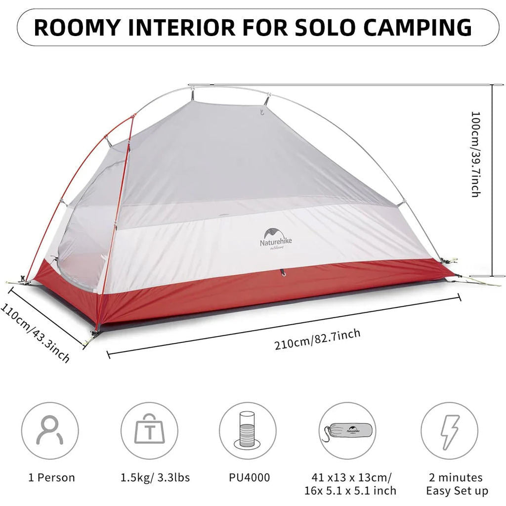 Tenda Camping/Ultralight Backpacking Tent - Naturehike Cloud Up™ PRO/ Kapasitas 1 Orang / 20D Nylon