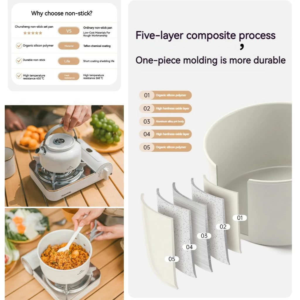 Set Alat Masak Camping Outdoor - Naturehike Ceramic Non-Stick Set Pots