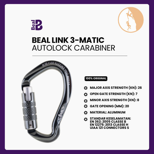 Karabiner Panjat - Beal Link 3-Matic - Asymmetrical Carabiner / Triple-Lock Mechanism