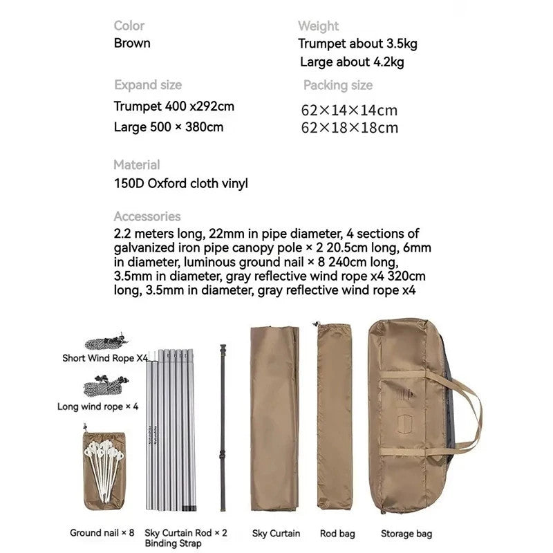 Tenda Tarp Flysheet Kanopi - Naturehike Cloud Skies Lite Camping Tarp with Poles, Waterproof Sun Shelter / Hexagon Vinyl