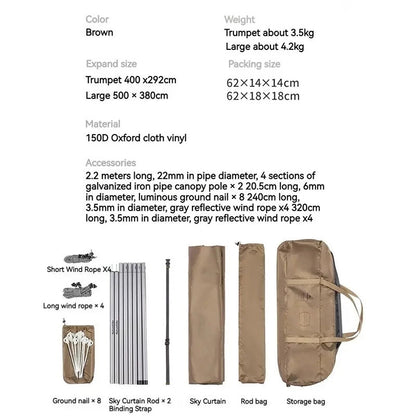 Tenda Tarp Flysheet Kanopi - Naturehike Cloud Skies Lite Camping Tarp with Poles, Waterproof Sun Shelter / Hexagon Vinyl