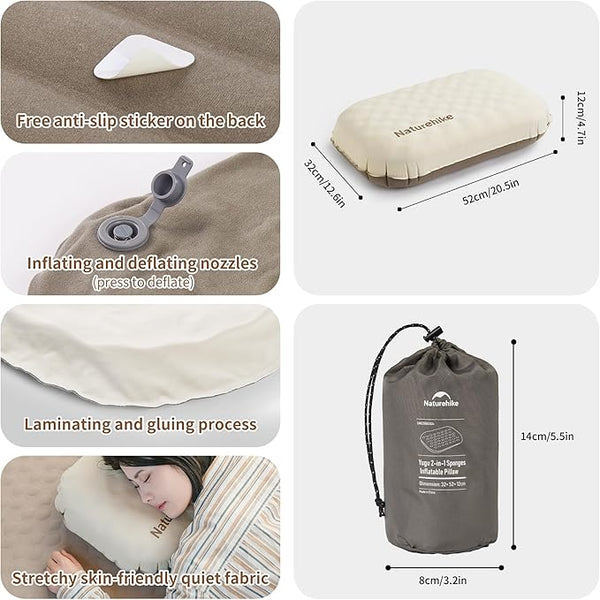 Bantal Tiup/Travel/Portable - Naturehike 2-in-1 Sponge Pillow (Champagne Brown)