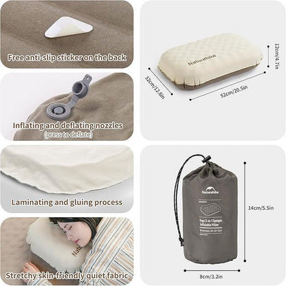 Bantal Tiup/Travel/Portable - Naturehike 2-in-1 Sponge Pillow (Champagne Brown)