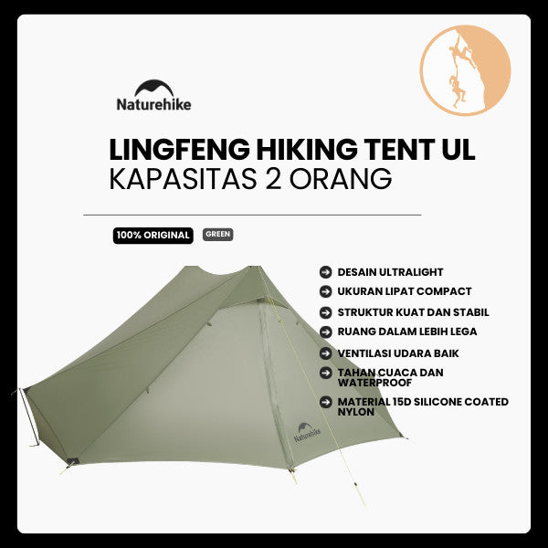 Tenda Camping/Ultra Light Hiking - Naturehike Lingfeng Hiking Tent UL / Kapasitas 2 Orang /15D Nylon