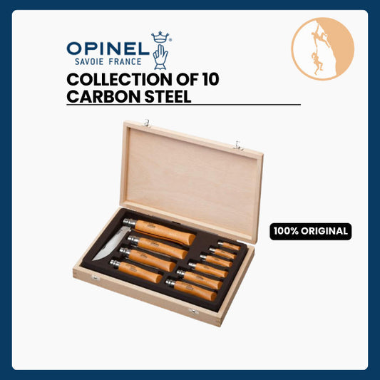 Opinel Collection of 10 Carbon Steel Folding Knives - Wooden Case
