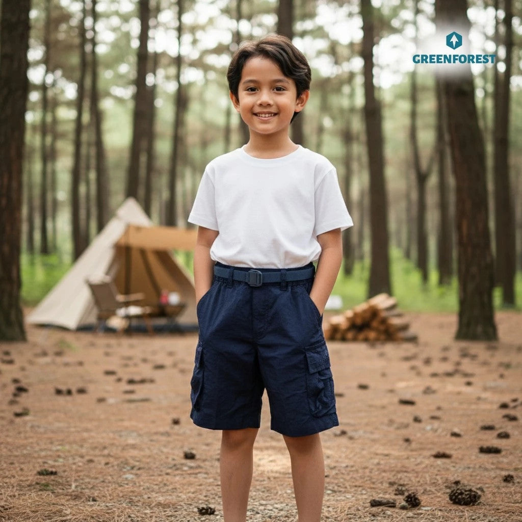 Celana Pendek Cargo Anak-anak Unisex - Greenforest Hinoki / FREE Belt