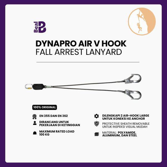 Climbing Safety/Fall Arrest Lanyard - Beal Dynapro Air V Hook 150cm Sand