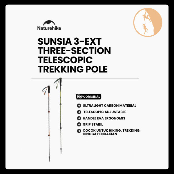 Tongkat Gunung/Hiking - Naturehike Sunsia 3-EXT Three-Section Carbon Fiber Telescopic Trekking Pole / CNK2550DS015
