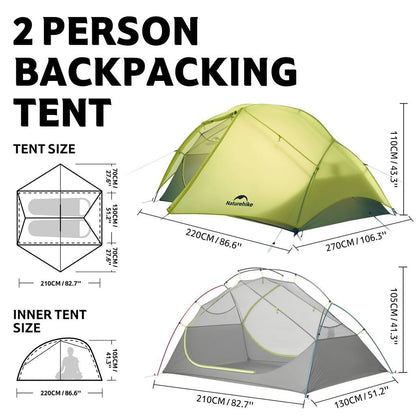 Tenda Camping/Ultralight Backpacking Tent - Naturehike Star River™ EXT / Kapasitas 2 Orang / 10D Nylon
