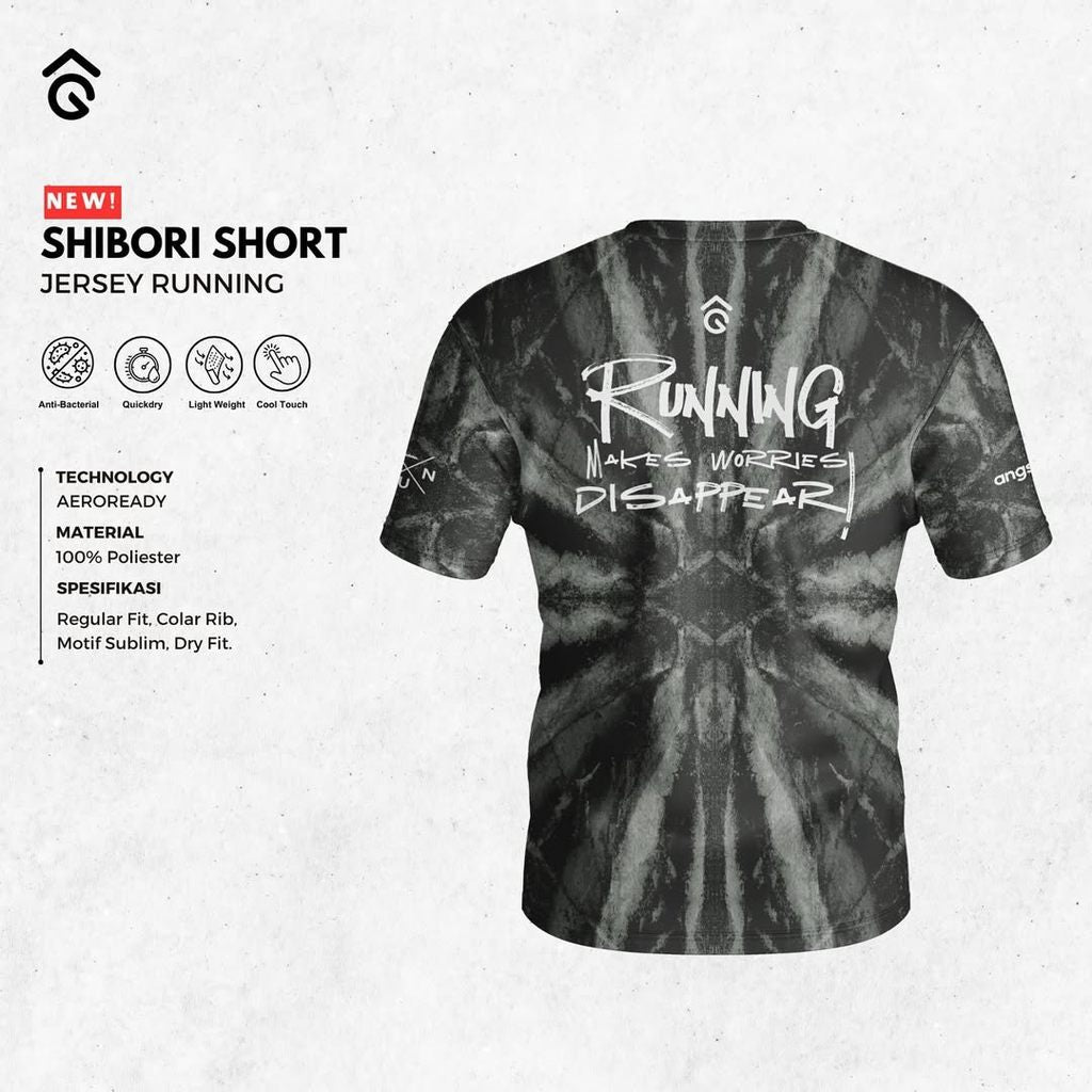 Kaos Lari/Running Jersey Short - Angsana SHIBORI - Super Ringan/Anti UV