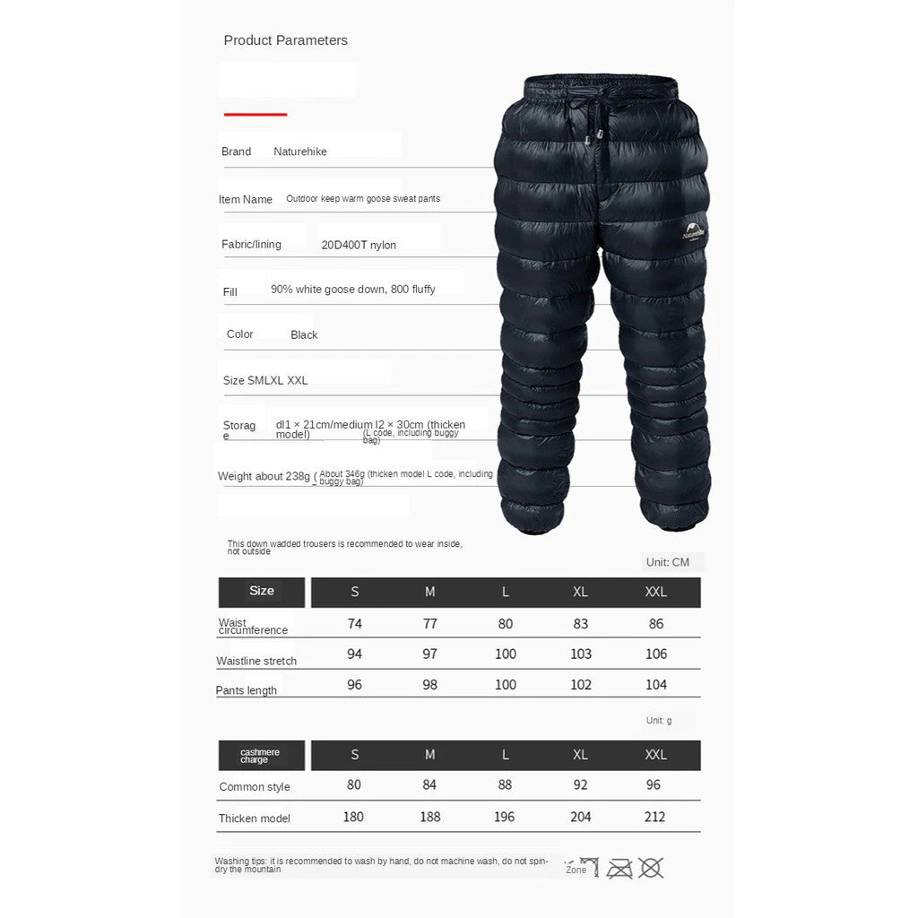 Celana Gunung/Outdoor Bulu Angsa - Naturehike DW-90 White Goose Down Pants with Pockets