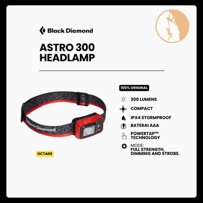 Black Diamond Astro 300 Headlamp Original - Senter Kepala Hiking/Trail Running/Camping
