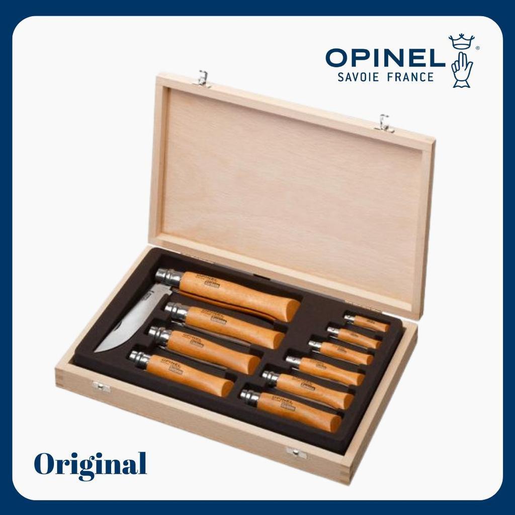 Opinel Collection of 10 Carbon Steel Folding Knives - Wooden Case