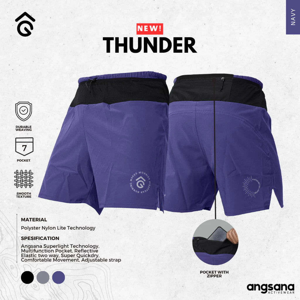 Celana Pendek Lari/Running - Angsana Series Thunder / Dilengkapi Pocket Belt & Zipper